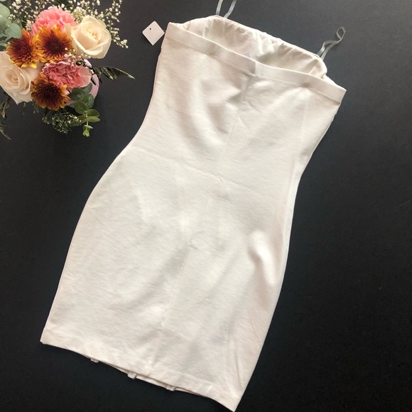 BODYCON WHITE ZIPPER STRAPLESS VISCOSE MINI DRESS - Picture 2 of 4